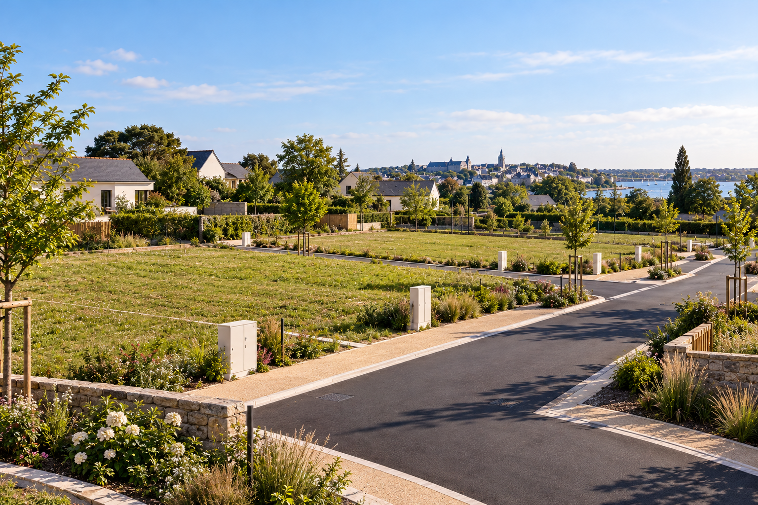 Lotissement de maisons individuelles au coucher du soleil